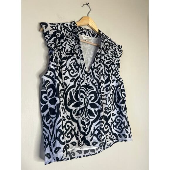 NEW Allison Ruffled Vneck Beaded Sleeveless Tie Top White Size: Extra Small - Picture 3 of 7